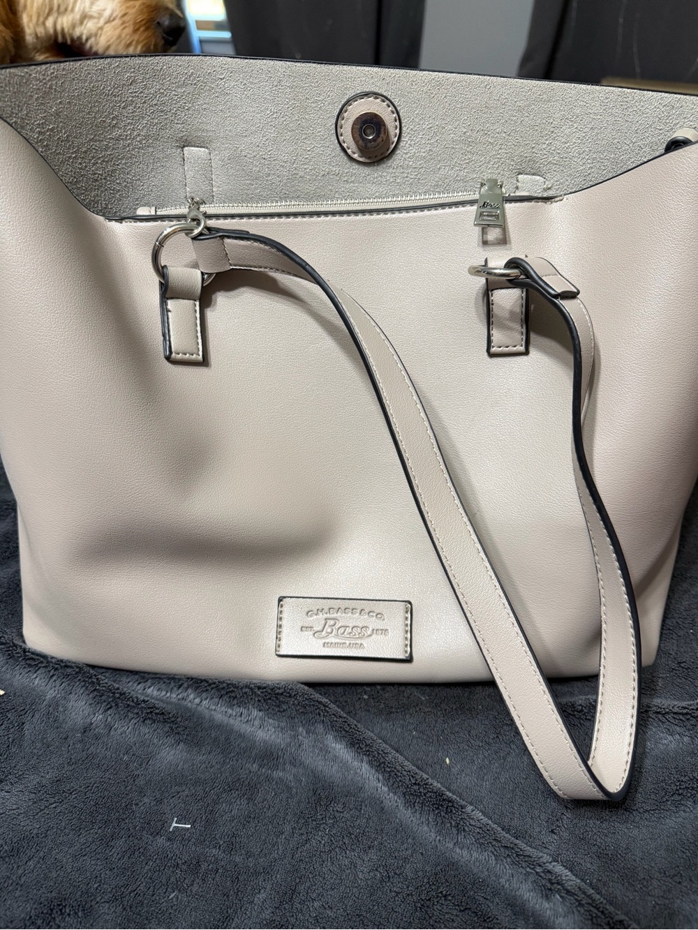 G.H. Bass Taupe Large Work Tote Shoulder Bag + Matching Pouch